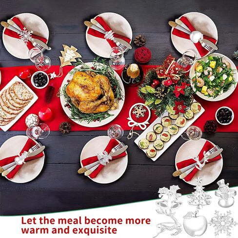 JUNEBRUSHS 12pcs Christmas Napkin Rings, Christmas Pines Red Berries, Holly Bells Napkin Ring Holder Decor for Dinner Christmas Party Supplies Xmas Napkin Holder Holiday Table Decor in Saudi Arabia