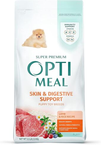 OPtimeal Puppy Dog Food - Proudly Ukrainian - Delicious Puppy Food Dry Recipe with Skin and Digestive Support for Small and Toy Breed Puppies (3.3 Pound (Pack of 1), Lamb & Rice) in Saudi Arabia