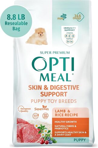 OPtimeal Puppy Dog Food - Proudly Ukrainian - Delicious Puppy Food Dry Recipe with Skin and Digestive Support for Small and Toy Breed Puppies (3.3 Pound (Pack of 1), Lamb & Rice) in Saudi Arabia