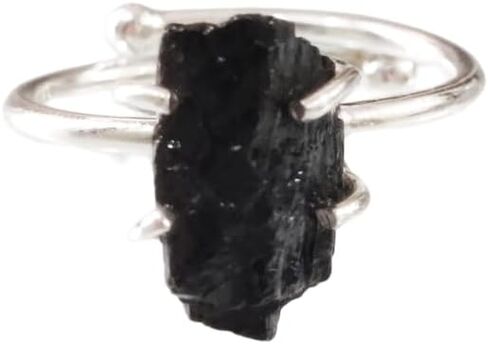 Natural Black Tourmaline Ring, Rough Tourmaline Ring, October Birthstone, Bohemian Ring, 925 Sterling Silver, Womens Ring, Christmas, Thanksgiving, Handmade, Statement Jewelry, Raw Gemstone Jewelry in Saudi Arabia