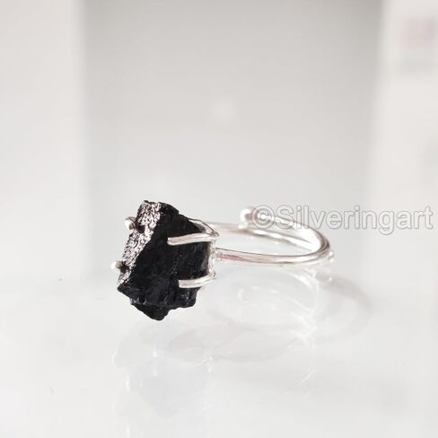 Natural Black Tourmaline Ring, Rough Tourmaline Ring, October Birthstone, Bohemian Ring, 925 Sterling Silver, Womens Ring, Christmas, Thanksgiving, Handmade, Statement Jewelry, Raw Gemstone Jewelry in Saudi Arabia