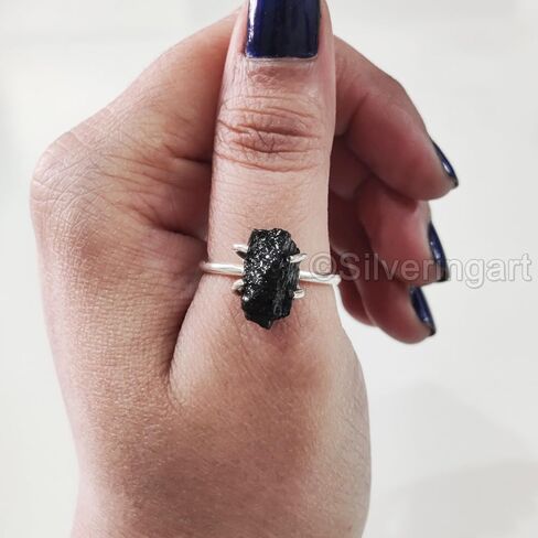 Natural Black Tourmaline Ring, Rough Tourmaline Ring, October Birthstone, Bohemian Ring, 925 Sterling Silver, Womens Ring, Christmas, Thanksgiving, Handmade, Statement Jewelry, Raw Gemstone Jewelry in Saudi Arabia