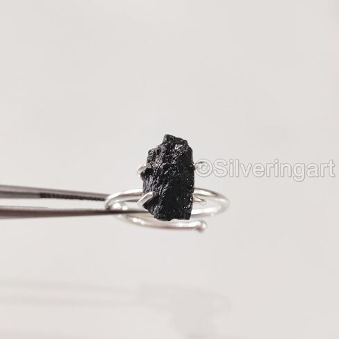 Natural Black Tourmaline Ring, Rough Tourmaline Ring, October Birthstone, Bohemian Ring, 925 Sterling Silver, Womens Ring, Christmas, Thanksgiving, Handmade, Statement Jewelry, Raw Gemstone Jewelry in Saudi Arabia