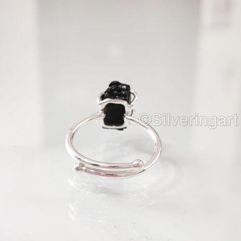 Natural Black Tourmaline Ring, Rough Tourmaline Ring, October Birthstone, Bohemian Ring, 925 Sterling Silver, Womens Ring, Christmas, Thanksgiving, Handmade, Statement Jewelry, Raw Gemstone Jewelry in Saudi Arabia