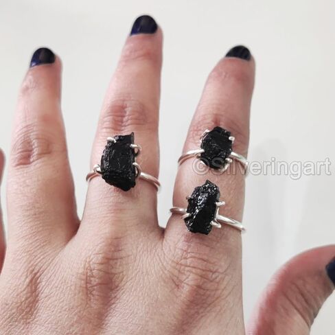 Natural Black Tourmaline Ring, Rough Tourmaline Ring, October Birthstone, Bohemian Ring, 925 Sterling Silver, Womens Ring, Christmas, Thanksgiving, Handmade, Statement Jewelry, Raw Gemstone Jewelry in Saudi Arabia