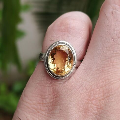Navya Craft Citrine Oval Silver Ring Size 9 | 925 Sterling Silver Handmade Statement Promise Ring for Women | Natural Yellow Gemstone Boho Jewelry | November Birthstone | Gift for Her Anniversary in Saudi Arabia