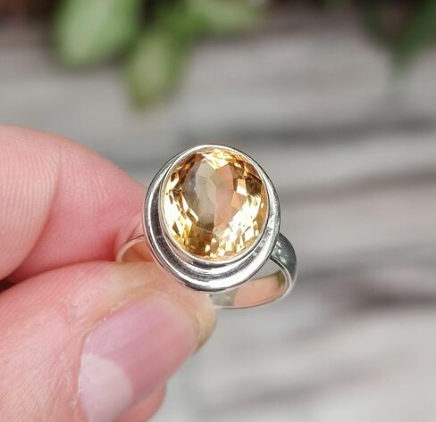 Navya Craft Citrine Oval Silver Ring Size 9 | 925 Sterling Silver Handmade Statement Promise Ring for Women | Natural Yellow Gemstone Boho Jewelry | November Birthstone | Gift for Her Anniversary in Saudi Arabia
