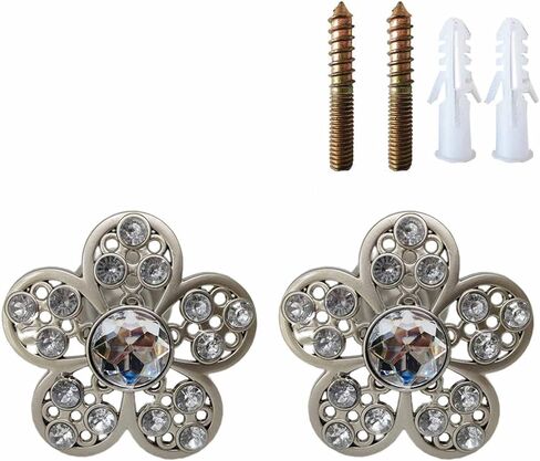 YYC 1Pair Elegant Flower Drapery Medallion Holdbacks Decorative Crystal Window Treatment Holdbacks Simple Wall Hooks (Silver) in Kuwait