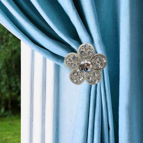 YYC 1Pair Elegant Flower Drapery Medallion Holdbacks Decorative Crystal Window Treatment Holdbacks Simple Wall Hooks (Silver) in Kuwait