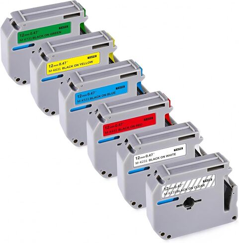 6-Pack Colorful M Tape Replacement for Brother Label Maker Tape M-K231s 12mm 0.47 MK 131 431 531 631 731 for P-Touch Label Maker PT-M95,PT-60,PT-90,PT-65,PT-70BM,PT-85,1/2" x 26.2' in Saudi Arabia