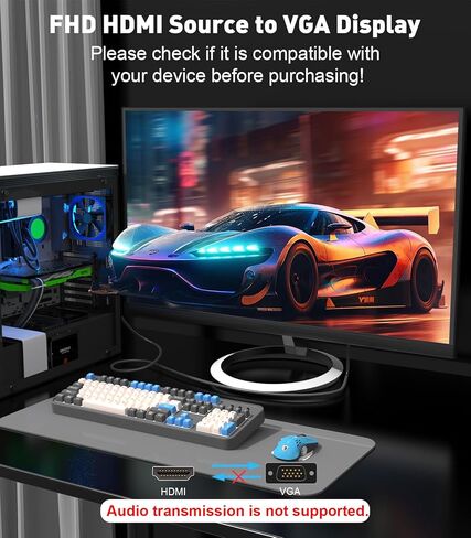 محول كابل HDMI إلى VGA [غلاف من الألومنيوم، مجدول من النايلون] مصدر HDMI أحادي الاتجاه بطول 3 أقدام إلى كابل عرض VGA متوافق مع أجهزة الكمبيوتر وسطح المكتب وأجهزة الكمبيوتر الشخصية وأجهزة الكمبيوتر المحمولة والشاشات وجهاز العرض والتلفزيون عالي الدقة وما إل in Kuwait