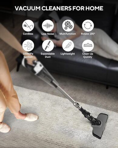 Cordless Vacuum Cleaner - Lightweight Vacuum Cleaners for Home, High Power Handheld Portable Vacuum for Car, Wireless Stick Vacuum Cleaners for Pet Hair Carpet and Floor Vacuum Cleaner, Gray in Saudi Arabia