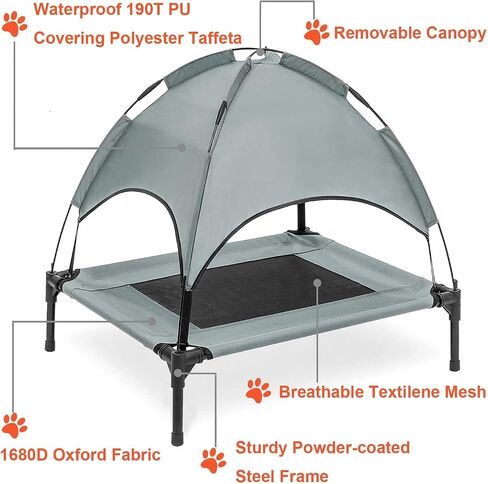 PawfectPals Portable Cooling Waterproof Elevated Heavy Duty Camping Pet Bed and Cot with Detachable Shade for Indoor and Outdoor use (Med) in Saudi Arabia