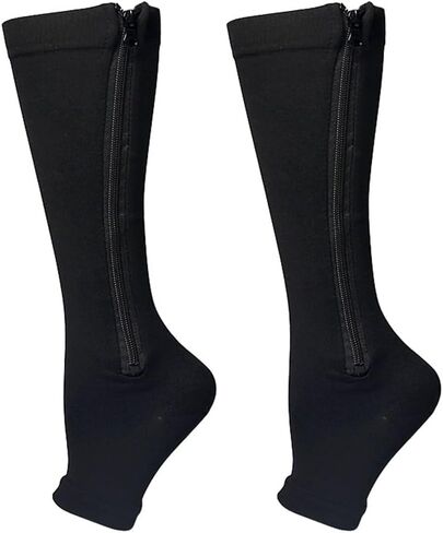 1 Pair Plus Size Compression Socks with Zipper for Women Men, Open Toe Support Socks for Varicose Veins in Saudi Arabia