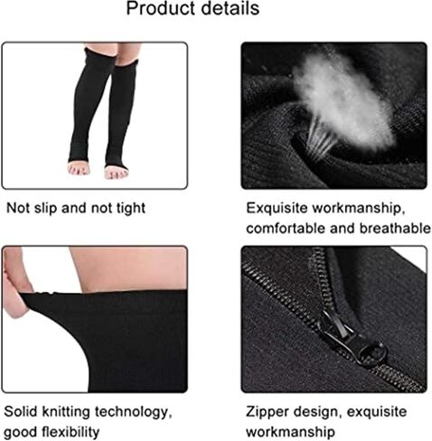 1 Pair Plus Size Compression Socks with Zipper for Women Men, Open Toe Support Socks for Varicose Veins in Saudi Arabia