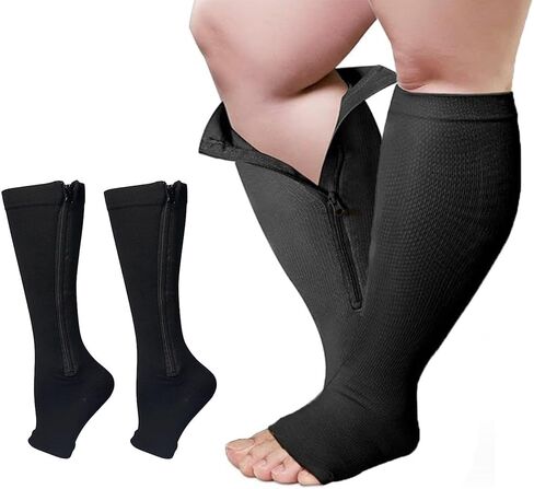 1 Pair Plus Size Compression Socks with Zipper for Women Men, Open Toe Support Socks for Varicose Veins in Saudi Arabia