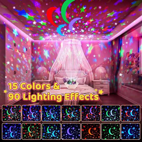 ضوء ليلي للأطفال، 90 مصباح ضوئي للأطفال، ضوء ليلي صامت 360 درجة، أضواء نجوم قابلة لإعادة الشحن للسقف، ضوء ليلي للأطفال الصغار مع مؤقت، ضوء ليلي وحيد القرن للفتيات in Saudi Arabia