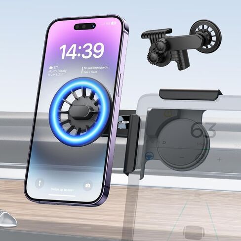 JSAUX Tesla Phone Mount, Mag-Safe Phone Holder Stand 【Screen-Locked with Base, Easy Installation】, Only Compatible with Tesla New Model 3 2023/Y/S/X, iPhone 15 Pro Max/15 Pro/15/14 and All Phones in Saudi Arabia