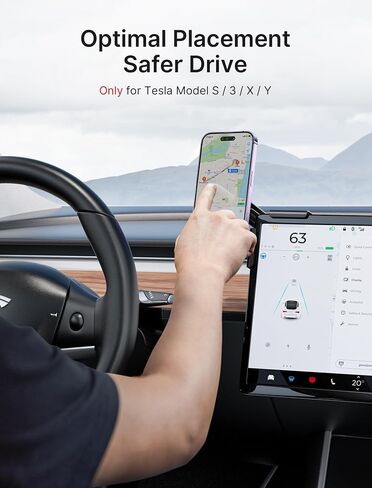 JSAUX Tesla Phone Mount, Mag-Safe Phone Holder Stand 【Screen-Locked with Base, Easy Installation】, Only Compatible with Tesla New Model 3 2023/Y/S/X, iPhone 15 Pro Max/15 Pro/15/14 and All Phones in Saudi Arabia