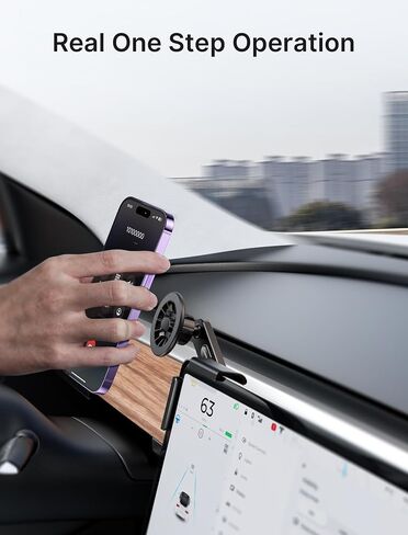 JSAUX Tesla Phone Mount, Mag-Safe Phone Holder Stand 【Screen-Locked with Base, Easy Installation】, Only Compatible with Tesla New Model 3 2023/Y/S/X, iPhone 15 Pro Max/15 Pro/15/14 and All Phones in Saudi Arabia