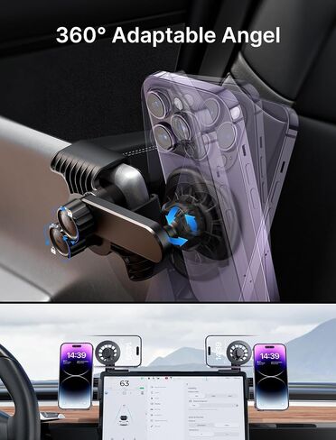 JSAUX Tesla Phone Mount, Mag-Safe Phone Holder Stand 【Screen-Locked with Base, Easy Installation】, Only Compatible with Tesla New Model 3 2023/Y/S/X, iPhone 15 Pro Max/15 Pro/15/14 and All Phones in Saudi Arabia
