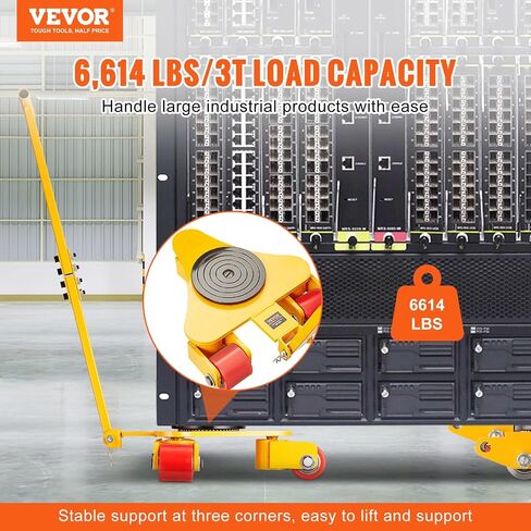 VEVOR Machinery Skate Dolly، 6614 LBS/3T محرك الآلات الصناعية مع مقبض، آلات الصلب الكربوني تتحرك تزلج مع 3 عجلات بولي يوريثان دوارة 360 درجة، غطاء غير قابل للانزلاق يدور 360 درجة للمستودع، ورشة العمل in Saudi Arabia