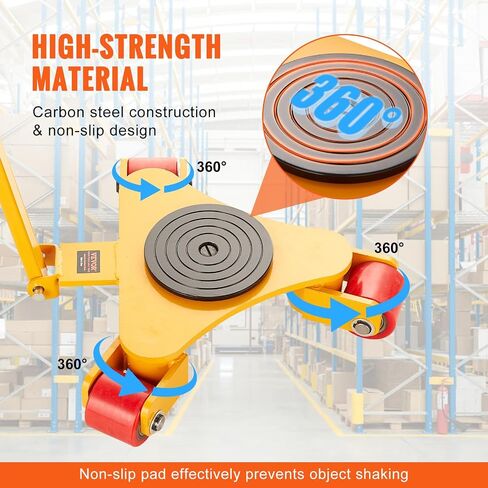 VEVOR Machinery Skate Dolly، 6614 LBS/3T محرك الآلات الصناعية مع مقبض، آلات الصلب الكربوني تتحرك تزلج مع 3 عجلات بولي يوريثان دوارة 360 درجة، غطاء غير قابل للانزلاق يدور 360 درجة للمستودع، ورشة العمل in Saudi Arabia