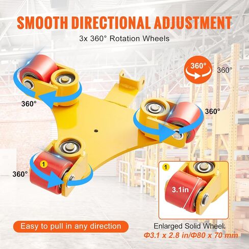 VEVOR Machinery Skate Dolly، 6614 LBS/3T محرك الآلات الصناعية مع مقبض، آلات الصلب الكربوني تتحرك تزلج مع 3 عجلات بولي يوريثان دوارة 360 درجة، غطاء غير قابل للانزلاق يدور 360 درجة للمستودع، ورشة العمل in Saudi Arabia