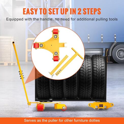 VEVOR Machinery Skate Dolly، 6614 LBS/3T محرك الآلات الصناعية مع مقبض، آلات الصلب الكربوني تتحرك تزلج مع 3 عجلات بولي يوريثان دوارة 360 درجة، غطاء غير قابل للانزلاق يدور 360 درجة للمستودع، ورشة العمل in Saudi Arabia