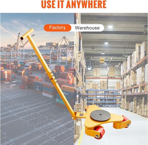 VEVOR Machinery Skate Dolly، 6614 LBS/3T محرك الآلات الصناعية مع مقبض، آلات الصلب الكربوني تتحرك تزلج مع 3 عجلات بولي يوريثان دوارة 360 درجة، غطاء غير قابل للانزلاق يدور 360 درجة للمستودع، ورشة العمل in Saudi Arabia
