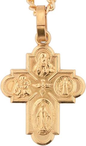 Four Way Cross Pendant on Chain | Choose Frome Three Styles | Great Gift for First Communion and Confirmation | Catholic and Christian Devotional Jewelry (Small Gold-Tone) in Saudi Arabia