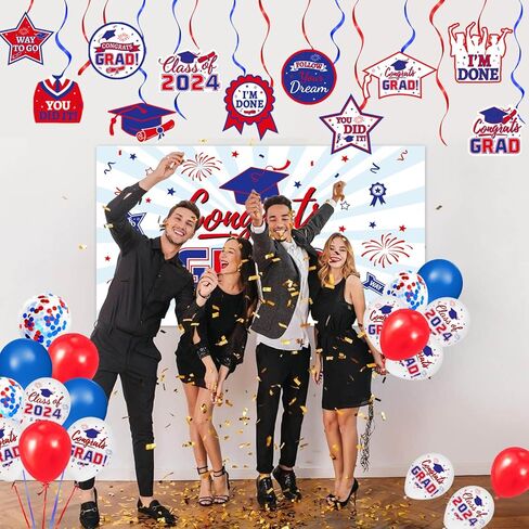 Graduation Decorations Class of 2024 - Black and Gold Graduation Decorations Set Congrats Grad Banner & Backdrop, Hanging Swirl, Balloons, Honeycomb Centerpieces for Congrats Grad Party Decorations in Kuwait