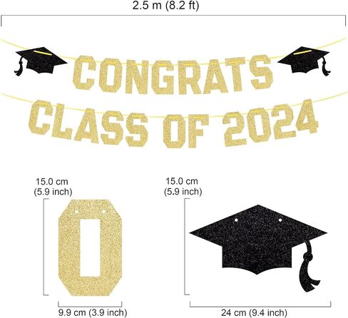 Gold Congratulats Class of 2024 Graduation Theme Party Decoration Banner, Congrats Grad Banner, Black Glitter Graduation Banner, 2024 Black Congratulations Grad Party Decorations in Saudi Arabia