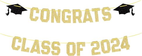 Gold Congratulats Class of 2024 Graduation Theme Party Decoration Banner, Congrats Grad Banner, Black Glitter Graduation Banner, 2024 Black Congratulations Grad Party Decorations in Saudi Arabia