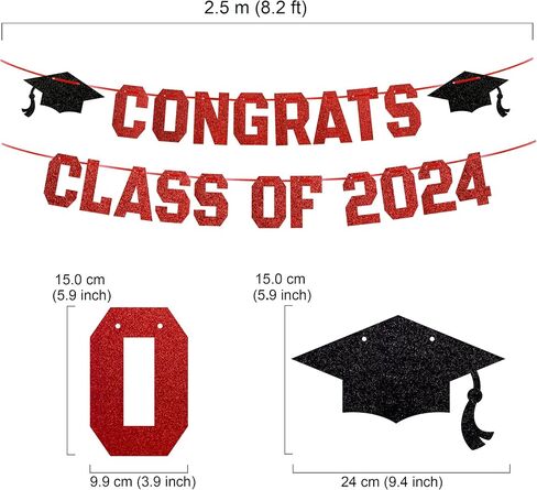 Gold Congratulats Class of 2024 Graduation Theme Party Decoration Banner, Congrats Grad Banner, Black Glitter Graduation Banner, 2024 Black Congratulations Grad Party Decorations in Saudi Arabia
