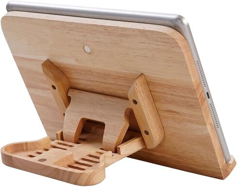 Adjustable Wood ipad Stand for Desk, Foldable Multi-Angle Tablet Holder Stand Compatible with ipad pro 12.9,Mini, Air, Kindle, Tab,E-Reader 6-13" Tablet and Phone (Rubberwood) in Saudi Arabia