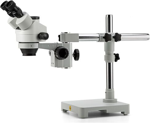 Swift S7 3.5X-90X Professional Simul-Focal Trinocular Stereo Zoom Microscope with WH10x Eyepieces, 0.7X-4.5X Objective,144 LED Ring Light, Double Arm Boom Stand, Includes 0.5X and 2.0X Barlow Lens in Saudi Arabia