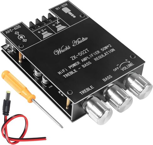 ZK-502T 50W+50W لوحة مضخم صوت ستيريو مع تحكم ثلاثي وباس، DC 9-24V BT ومدخل AUX، لوحة BT 5.0 AMP للوحة مكبرات الصوت اللاسلكية DIY، سهلة التركيب وخالية من كلمة المرور in Saudi Arabia