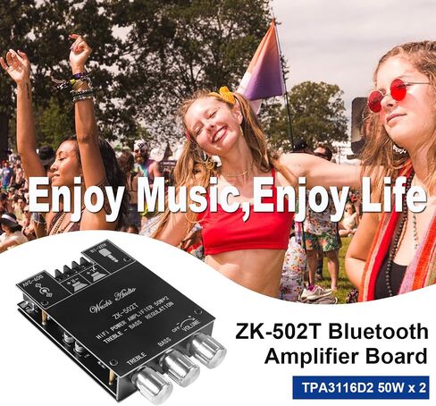ZK-502T 50W+50W لوحة مضخم صوت ستيريو مع تحكم ثلاثي وباس، DC 9-24V BT ومدخل AUX، لوحة BT 5.0 AMP للوحة مكبرات الصوت اللاسلكية DIY، سهلة التركيب وخالية من كلمة المرور in Saudi Arabia