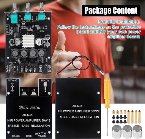 ZK-502T 50W+50W لوحة مضخم صوت ستيريو مع تحكم ثلاثي وباس، DC 9-24V BT ومدخل AUX، لوحة BT 5.0 AMP للوحة مكبرات الصوت اللاسلكية DIY، سهلة التركيب وخالية من كلمة المرور in Saudi Arabia