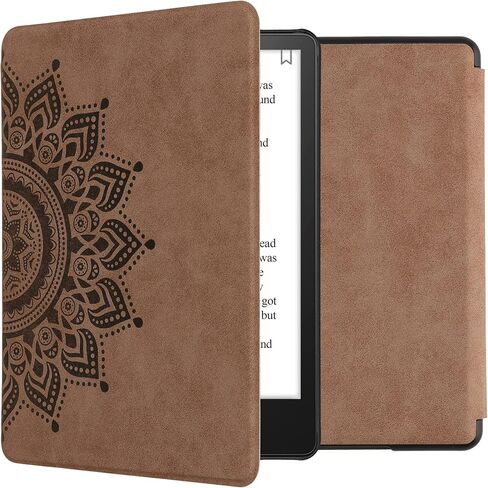 kwmobile Case Compatible with Amazon Kindle Paperwhite 11. Generation 2021 - Faux Suede Cover - Navigational Compass Brown in Saudi Arabia