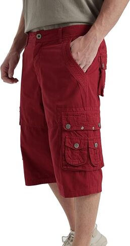BEST SOUTH Men's Capri Long Twill Cargo Shorts Below Knee 13 Inches Cotton Relaxed Fit Casual Multi-Pocket Red 40 in Saudi Arabia