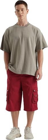 BEST SOUTH Men's Capri Long Twill Cargo Shorts Below Knee 13 Inches Cotton Relaxed Fit Casual Multi-Pocket Red 40 in Saudi Arabia