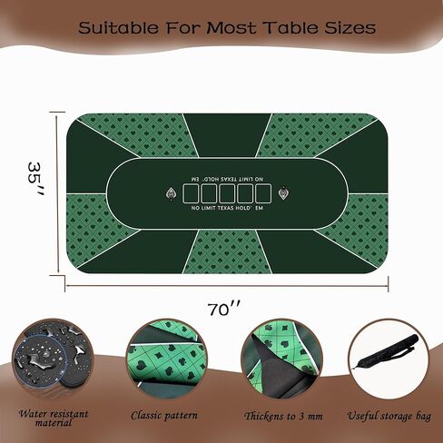 K-Musculo Poker Mat 70" x 35",Texas Hold'em Poker Mat for Card Games. Poker Table Top with Portable Carrying Bag Up to 10 Player Fit for Party Game & Casino in Kuwait