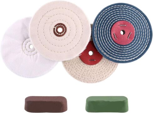 Hilitchi 6 Inch Buffing Polishing Wheel with 1/2" Arbor Hole, Soft White Wheel (30 Ply), White Cloth Wheel(30 Ply), 1/2" Thick Denim and Linen Polishing Wheel with 2 Polishing Compounds in Saudi Arabia