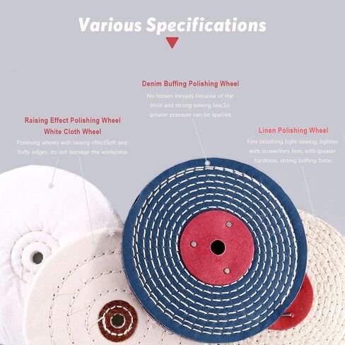 Hilitchi 6 Inch Buffing Polishing Wheel with 1/2" Arbor Hole, Soft White Wheel (30 Ply), White Cloth Wheel(30 Ply), 1/2" Thick Denim and Linen Polishing Wheel with 2 Polishing Compounds in Saudi Arabia