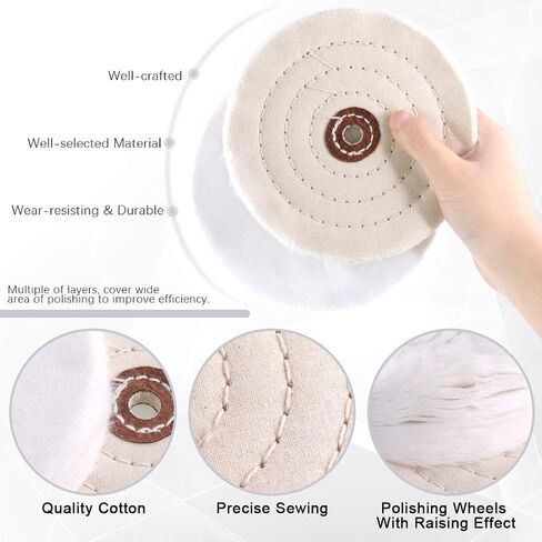 Hilitchi 6 Inch Buffing Polishing Wheel with 1/2" Arbor Hole, Soft White Wheel (30 Ply), White Cloth Wheel(30 Ply), 1/2" Thick Denim and Linen Polishing Wheel with 2 Polishing Compounds in Saudi Arabia