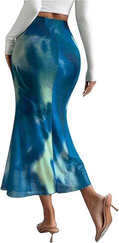 Verdusa Women's Elastic High Waist Tie Dye Mesh Fishtail Bodycon Long Skirt in Kuwait
