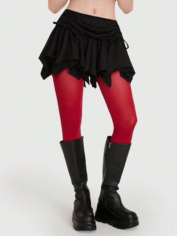 تنورة نسائية قصيرة من WDIRARA بخصر مطاطي ورباط مكشكش وحاشية غير متماثلة in Kuwait