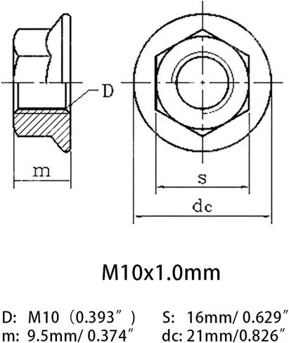 M10x1.0mm 304 Stainless Steel Fine Thread Flange Hex Nuts Lock Nuts 5pcs in Saudi Arabia